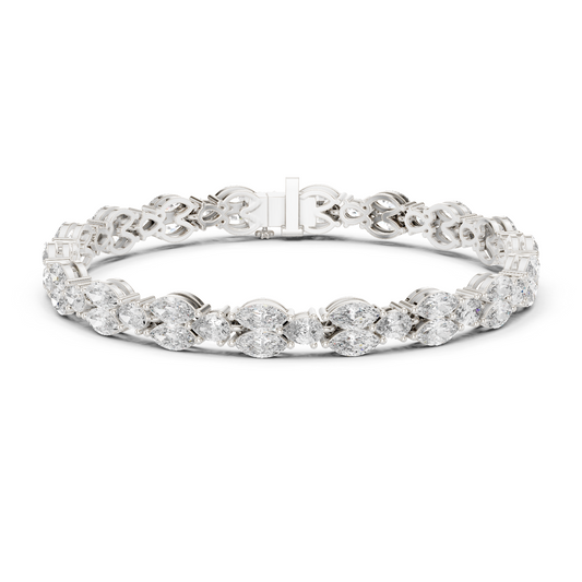 925 Silver Marquise Moissanite Leaf Vine Tennis Bracelet – 14k Gold Plated