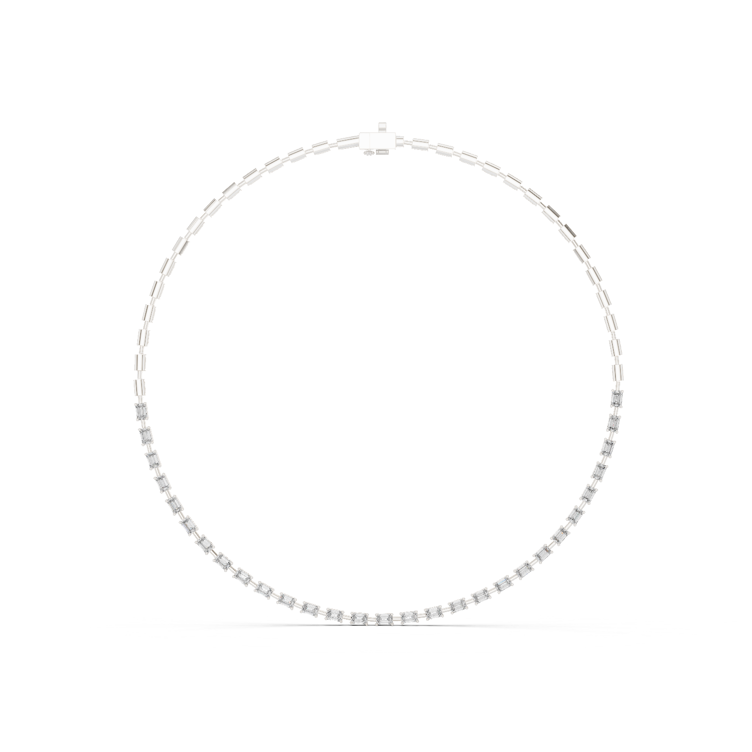 925 Silver Graduated Emerald-Cut Moissanite Tennis Necklace – 14K Gold Finish