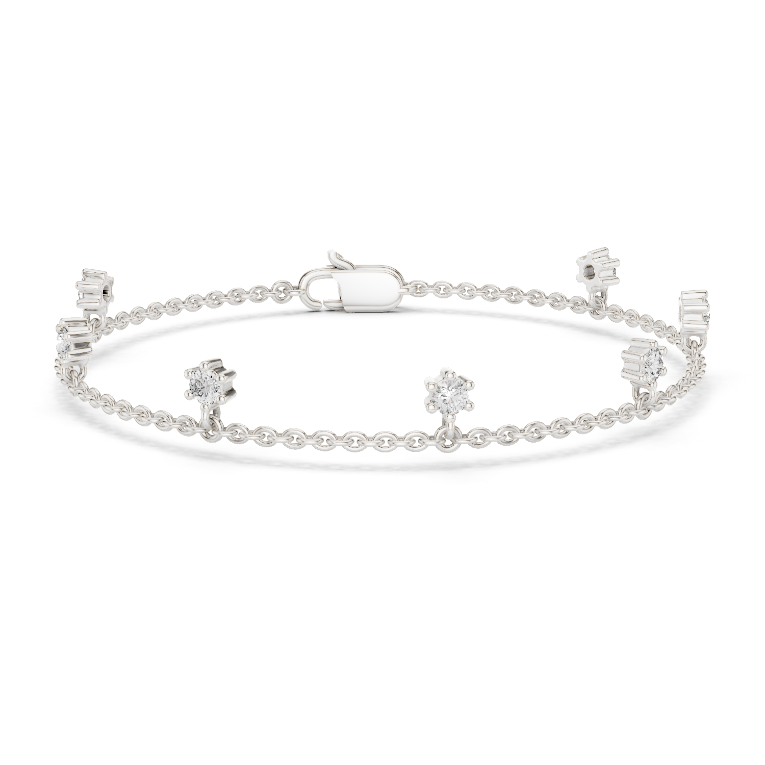 925 Silver Round Cut Moissanite Station Chain Bracelet – 14K Gold Finish