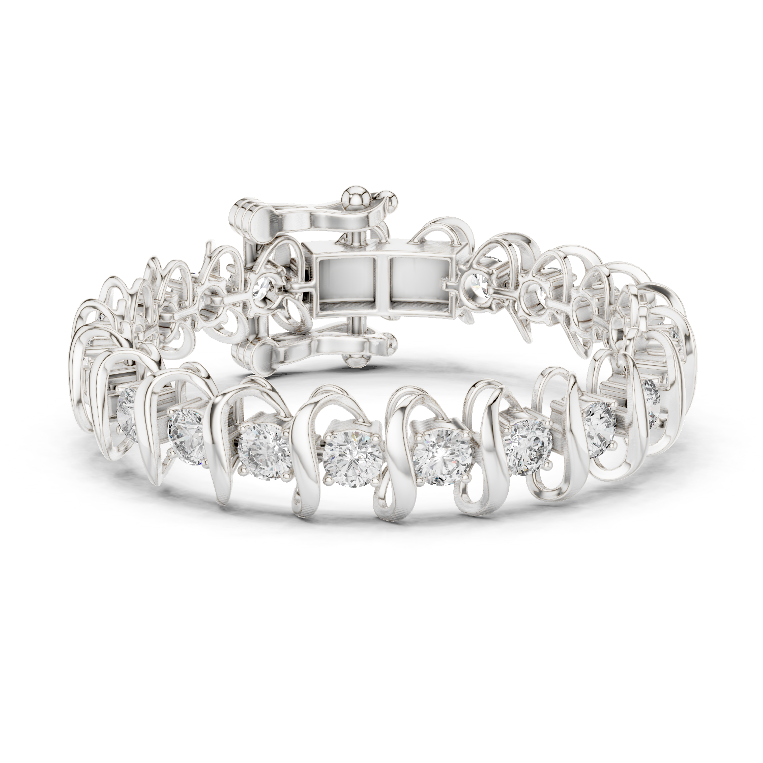 925 Silver Swirl Link Moissanite Tennis Bracelet – 14K Gold Plated