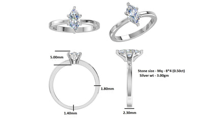 Anello di fidanzamento in moissanite con taglio marquise RKC in argento 925 placcato in oro bianco da donna, peso 3,00 g