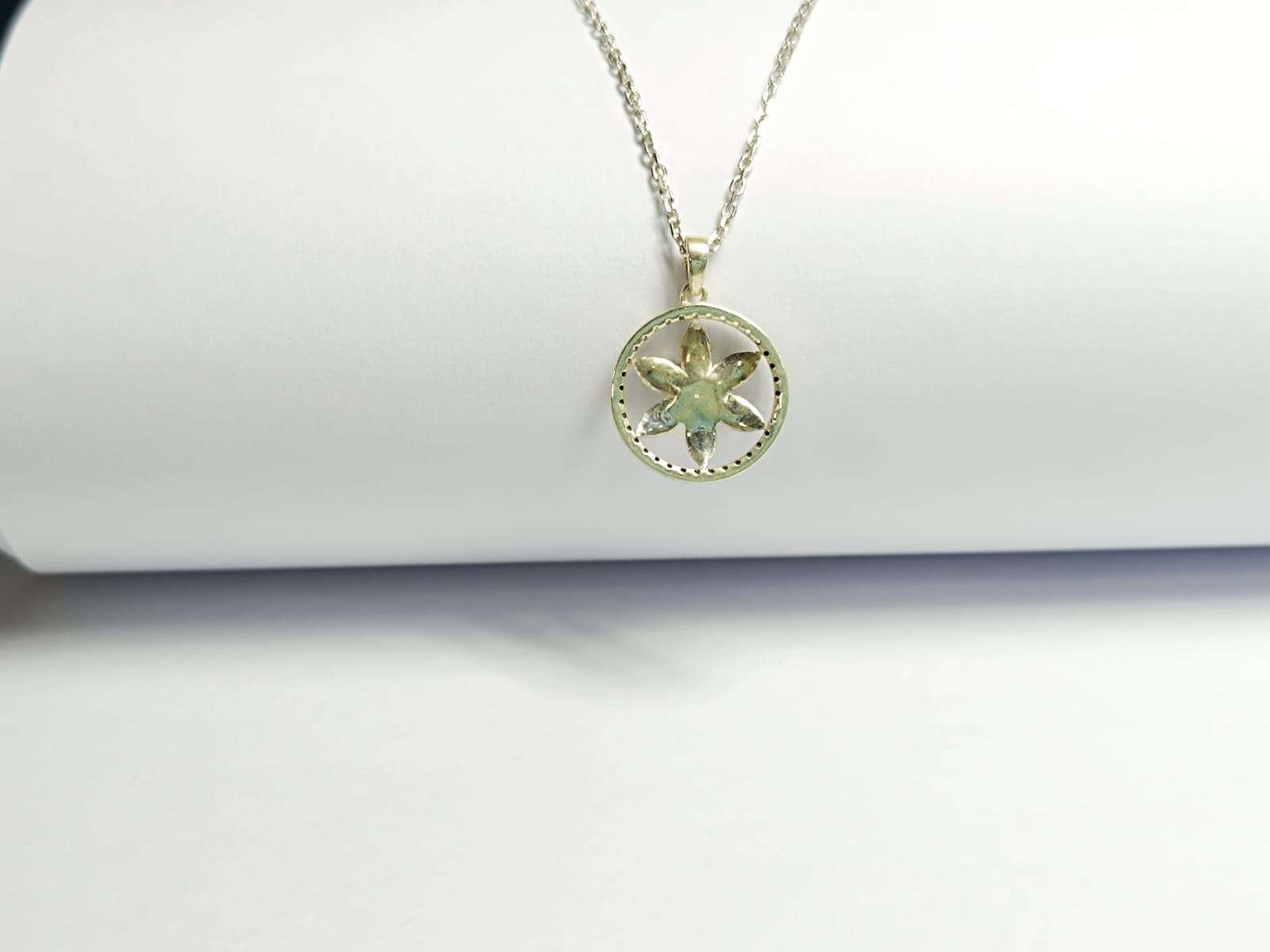 RKC Floral Gemstone Pendant Necklace With Cable Chain 925 Sterling Silver