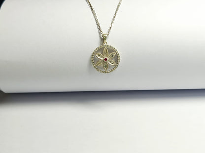 RKC Floral Gemstone Pendant Necklace With Cable Chain 925 Sterling Silver