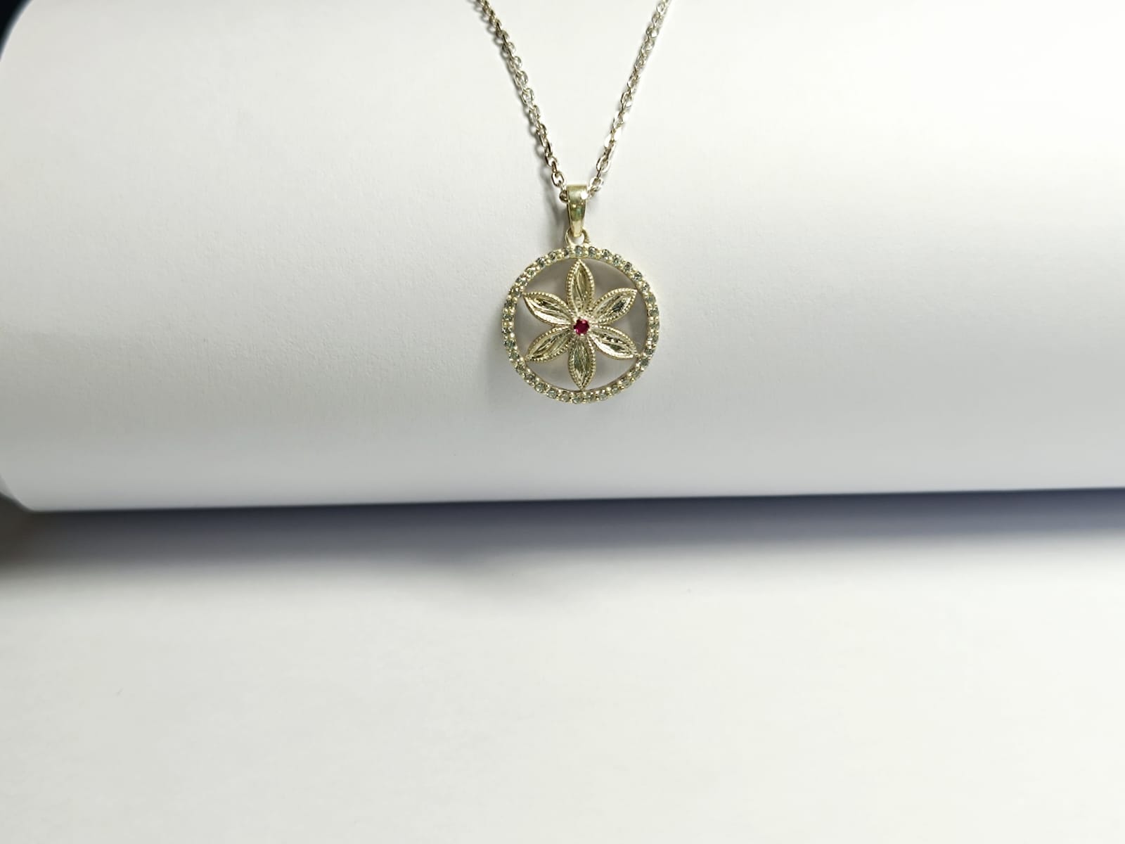 RKC Floral Gemstone Pendant Necklace With Cable Chain 925 Sterling Silver