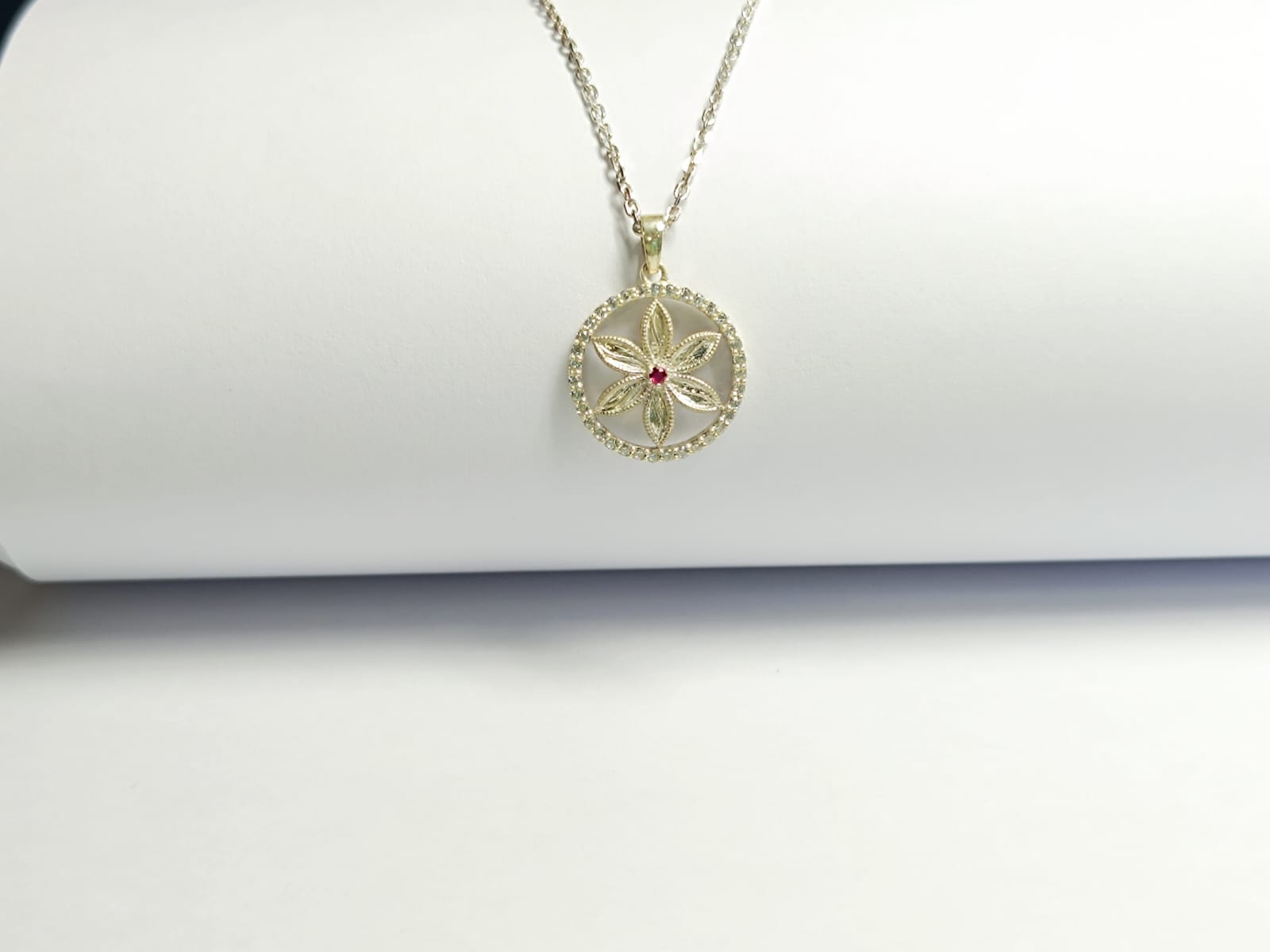 RKC Floral Gemstone Pendant Necklace With Cable Chain 925 Sterling Silver