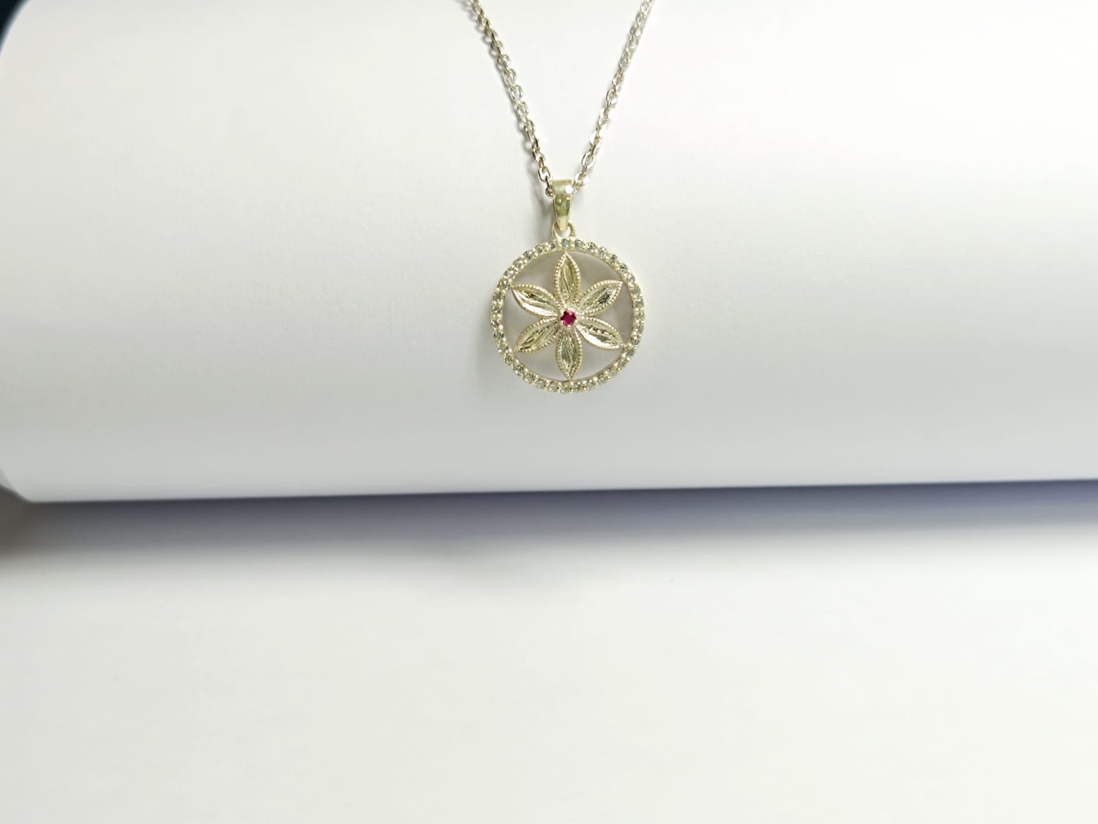 RKC Floral Gemstone Pendant Necklace With Cable Chain 925 Sterling Silver