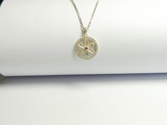 RKC Floral Gemstone Pendant Necklace With Cable Chain 925 Sterling Silver