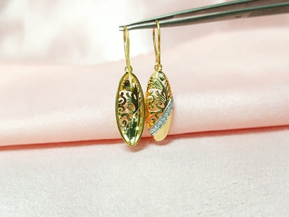 RKC Golden Unique Design Moissanite Hanging Hoop Earrings 14k Yellow Gold Plated Weight 4.5 gm
