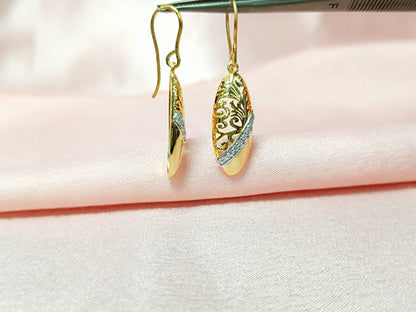 RKC Golden Unique Design Moissanite Hanging Hoop Earrings 14k Yellow Gold Plated Weight 4.5 gm