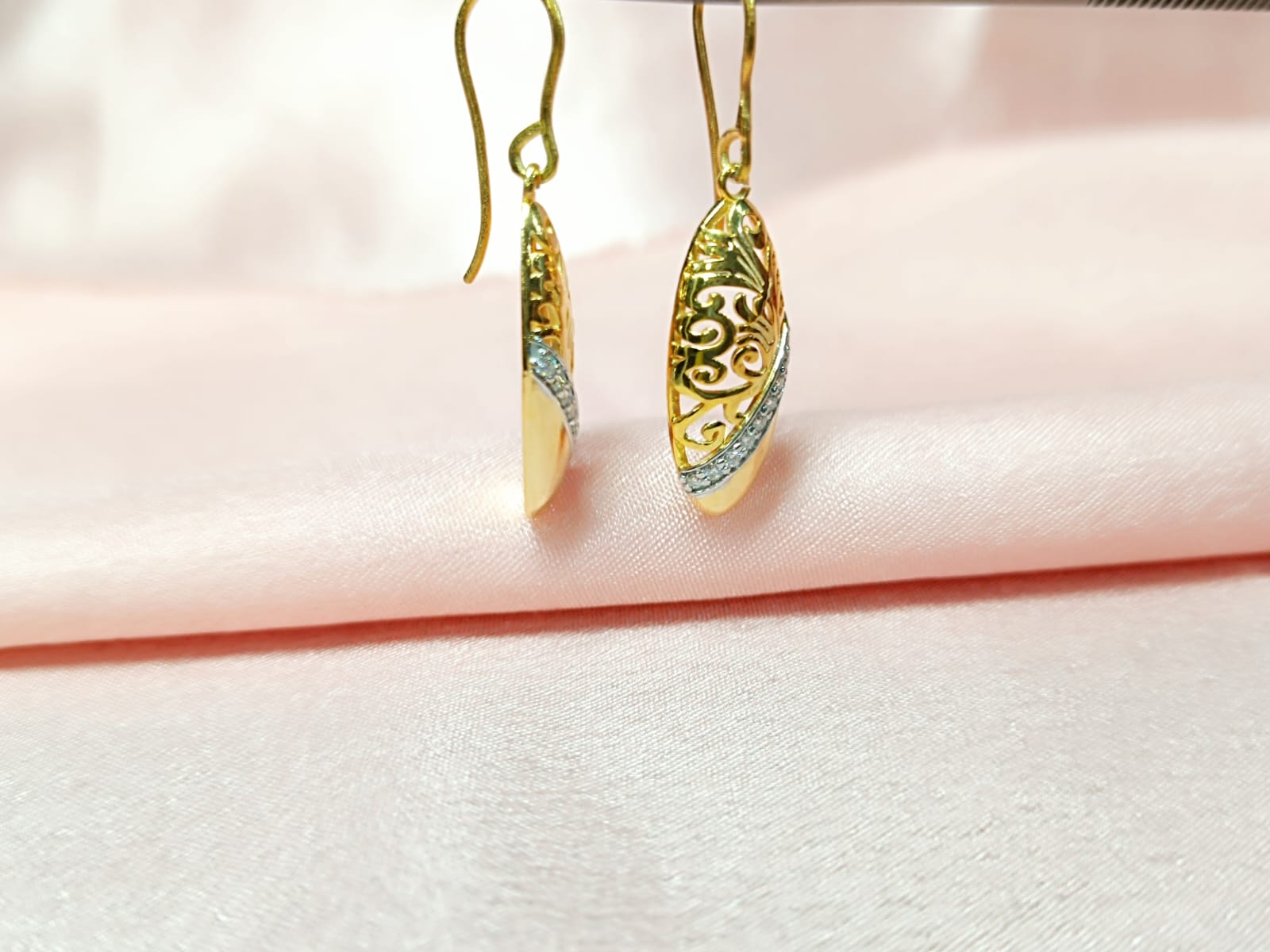 RKC Golden Unique Design Moissanite Hanging Hoop Earrings 14k Yellow Gold Plated Weight 4.5 gm