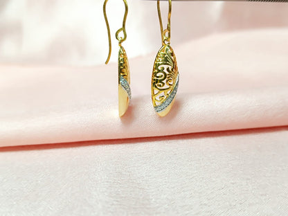 RKC Golden Unique Design Moissanite Hanging Hoop Earrings 14k Yellow Gold Plated Weight 4.5 gm