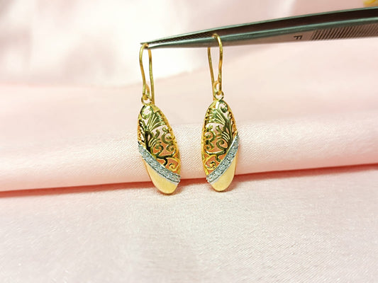 RKC Golden Unique Design Moissanite Hanging Hoop Earrings 14k Yellow Gold Plated Weight 4.5 gm