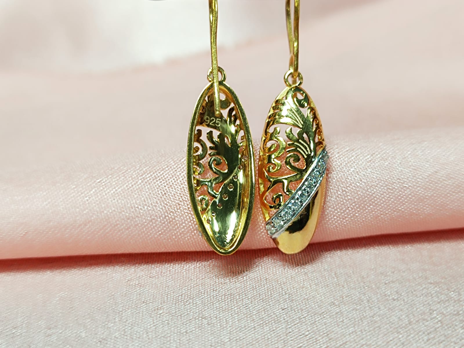 RKC Golden Unique Design Moissanite Hanging Hoop Earrings 14k Yellow Gold Plated Weight 4.5 gm