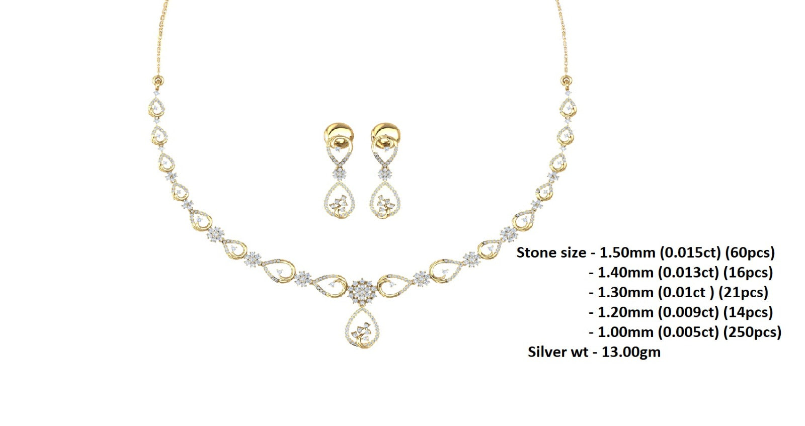 RKC 925 Sterling Silber Moissanit 14K Gelbgold plattiert, bezauberndes Halsketten-Set, Hochzeits-Ohrring und Halsketten-Set