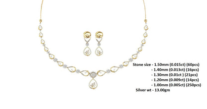 RKC 925 Sterling Silber Moissanit 14K Gelbgold plattiert, bezauberndes Halsketten-Set, Hochzeits-Ohrring und Halsketten-Set