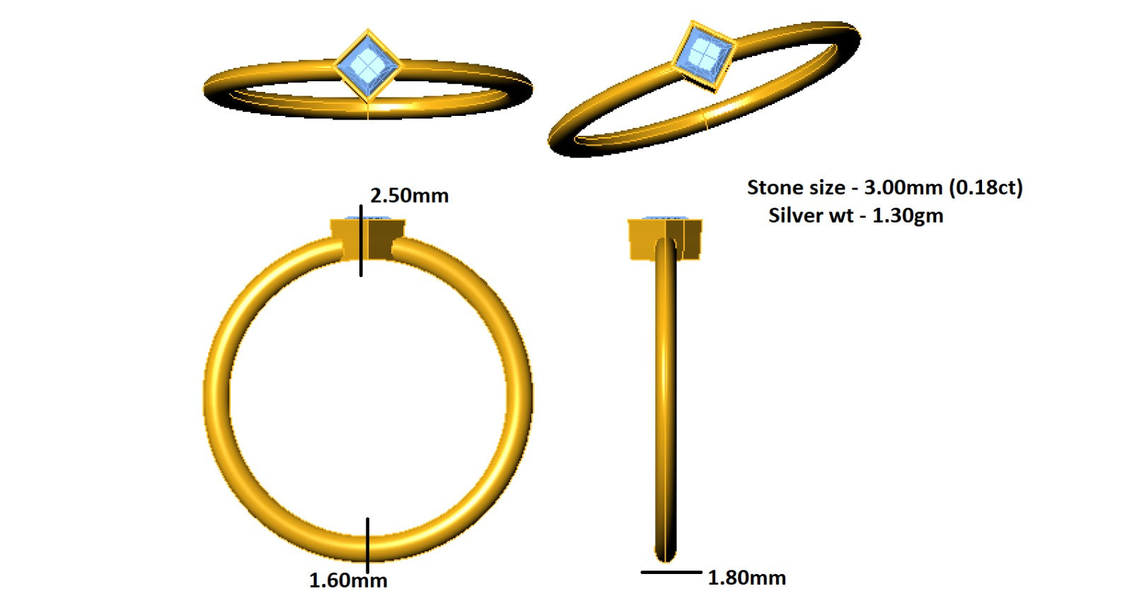 RKC Princess Cut Moissanit Solitär Verlobungsring 925 Silber 14K Roségold vergoldet