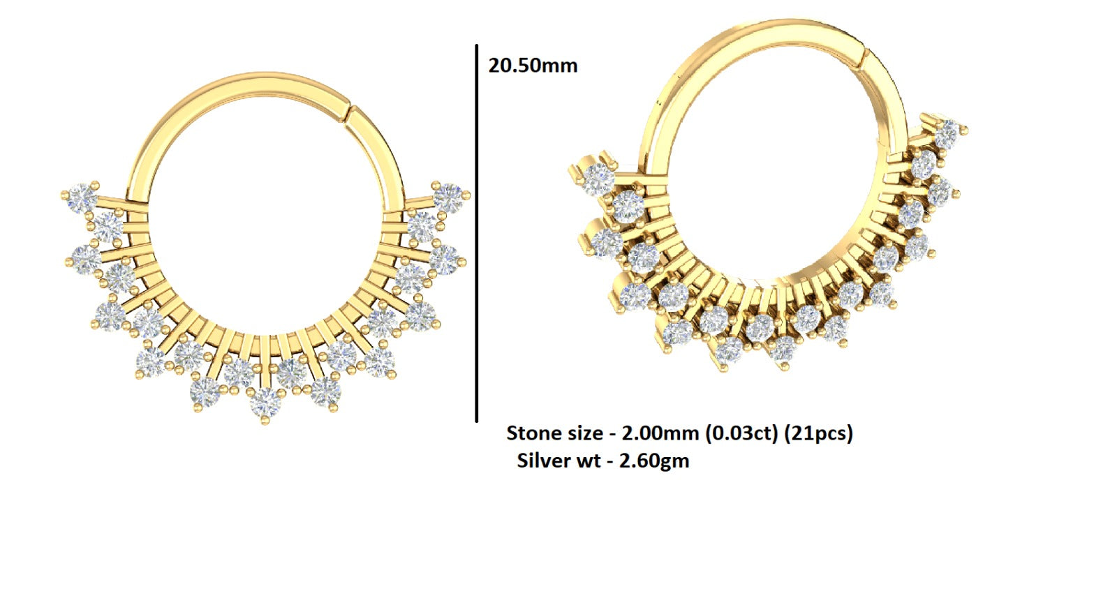 RKC JEWELRY Anello da naso da donna con Moissanite floreale in argento sterling 925, placcato in oro rosa 14k, peso 2,60 GM