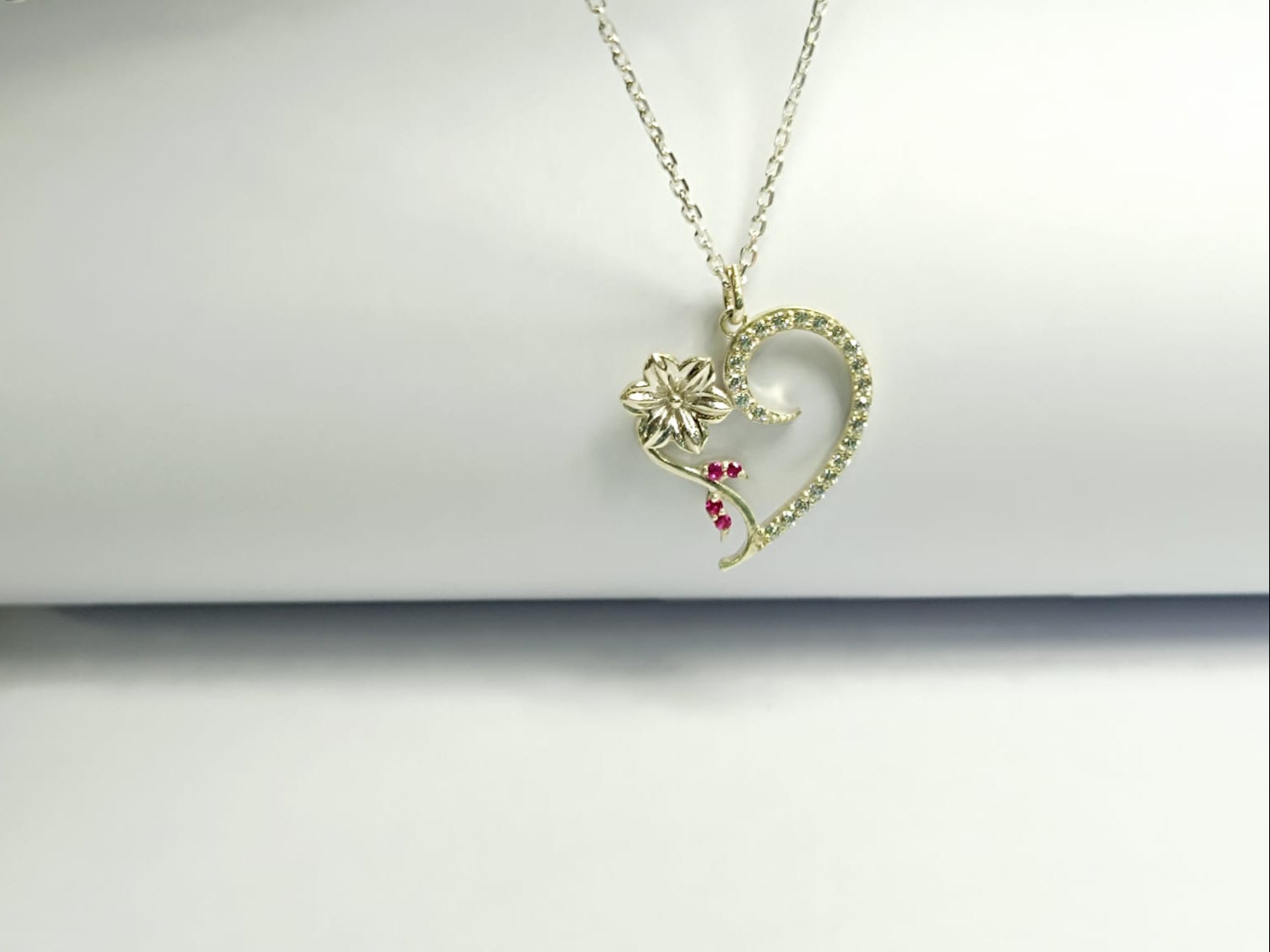 RKC White Moissanite And Ruby Heart Pendant Necklace 925 Sterling Silver Birthday Gift For Women's
