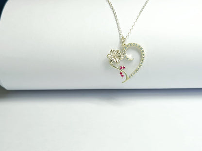RKC White Moissanite And Ruby Heart Pendant Necklace 925 Sterling Silver Birthday Gift For Women's