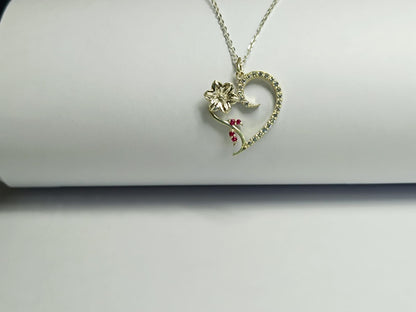RKC White Moissanite And Ruby Heart Pendant Necklace 925 Sterling Silver Birthday Gift For Women's