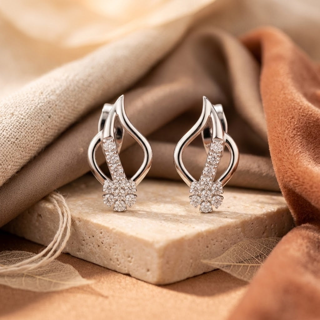 925 Silver Moissanite Floral Swirl Stud Earrings – 14K Gold Plated