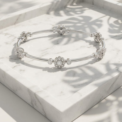 925 Silver Moissanite Floral Station Bangle 14k Gold Plated