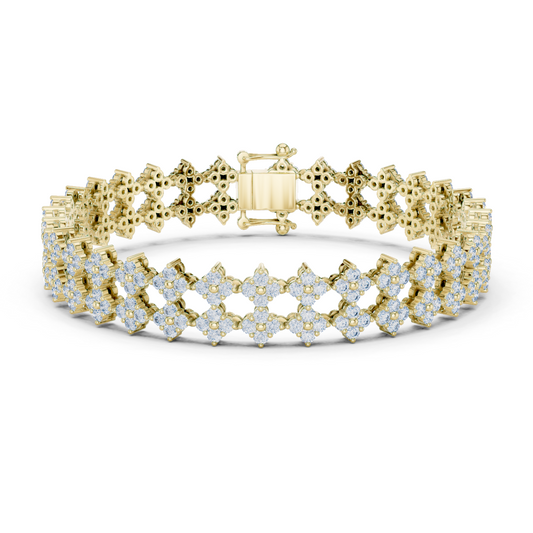 925 Silver Double-Row Cluster Moissanite Tennis Bracelet 14K Gold Plated