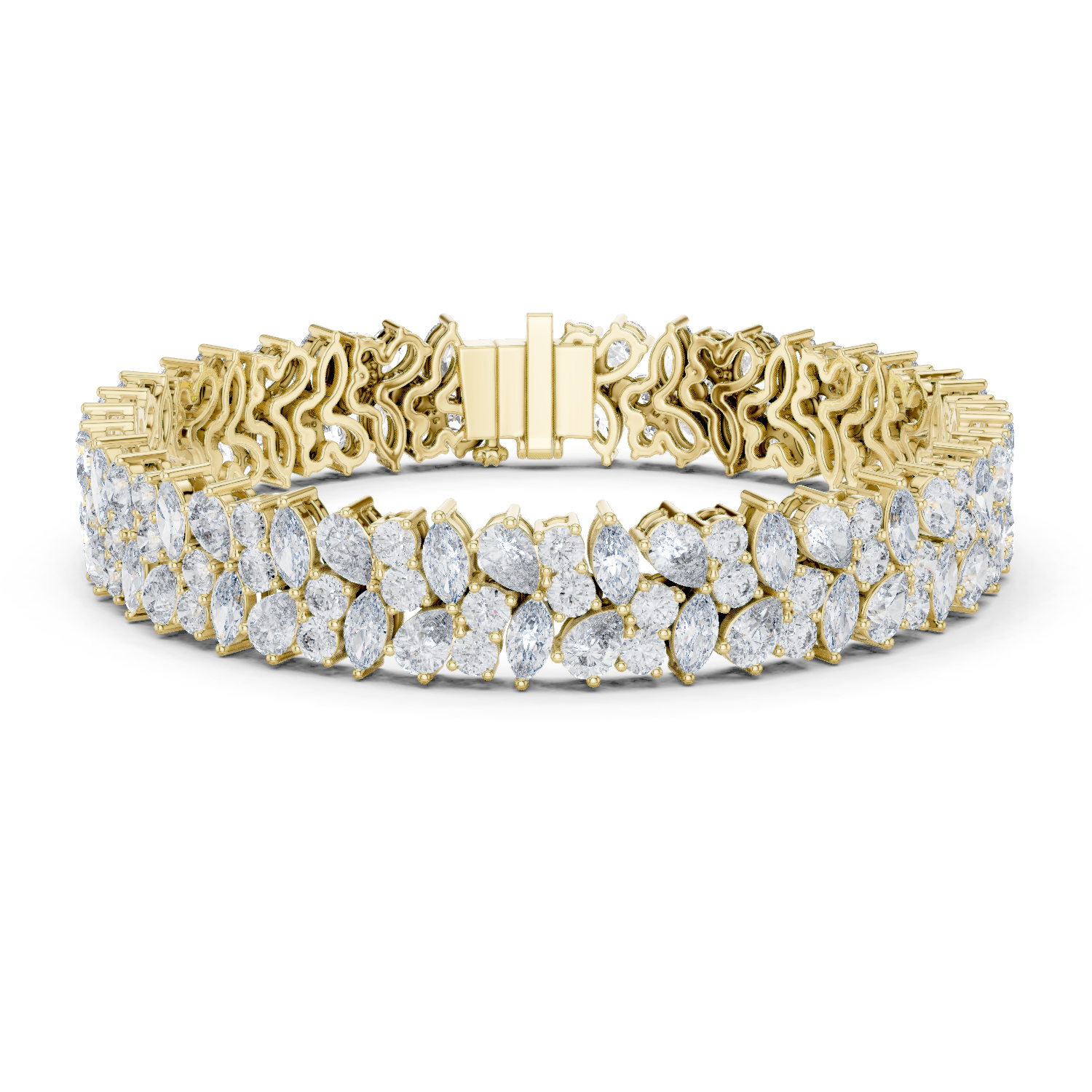 925 Silver Multishape Moissanite Tennis Bracelet 14K Gold Plated