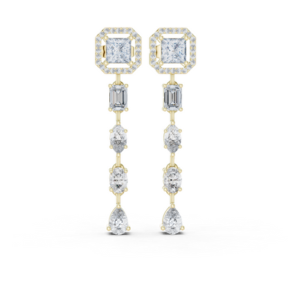 925 Sterling Silver Mixed-Cut Moissanite Linear Drop Dangle Earrings – 14K Gold Finish