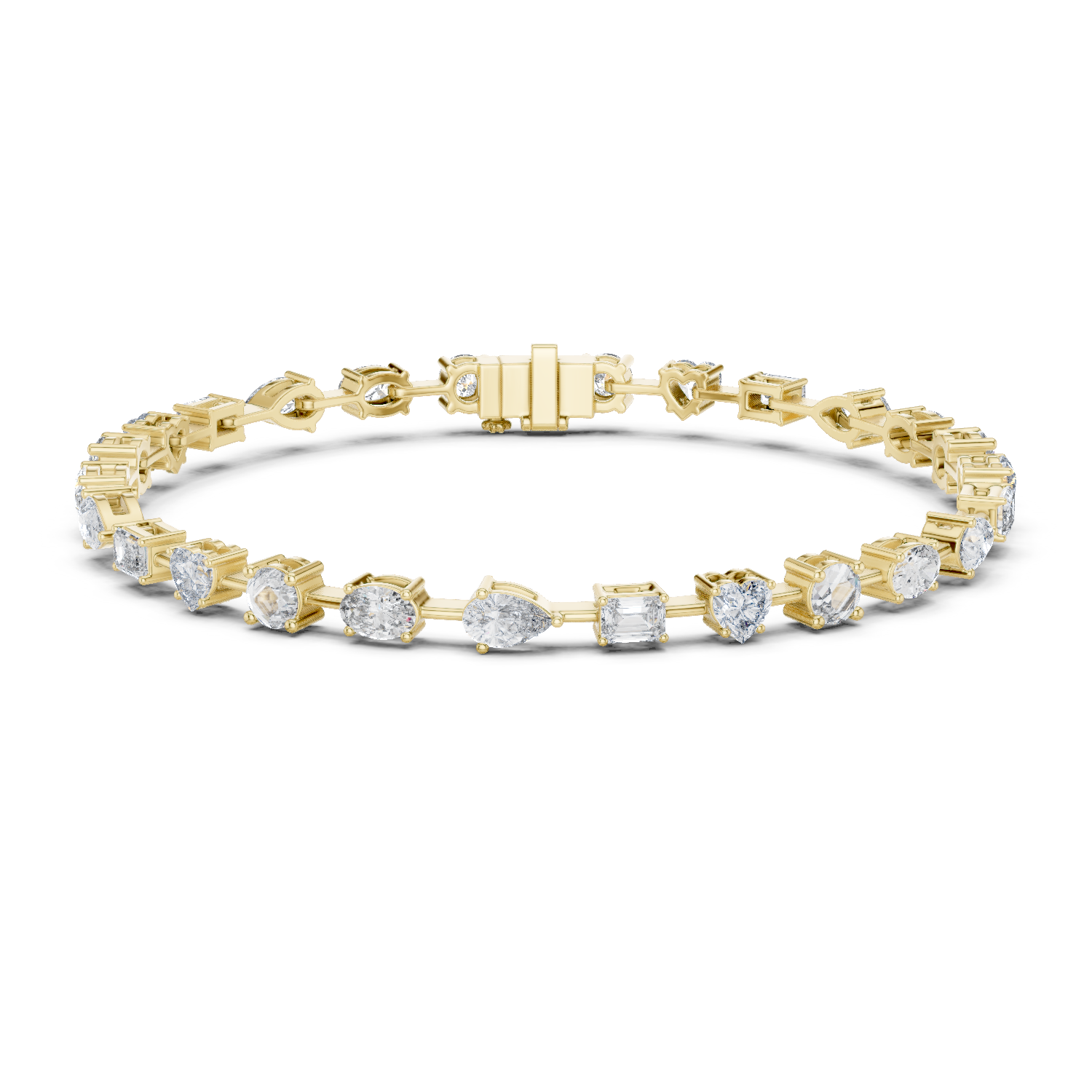 925 Silver Mixed Cut Moissanite Tennis Bracelet 14K Gold Plated
