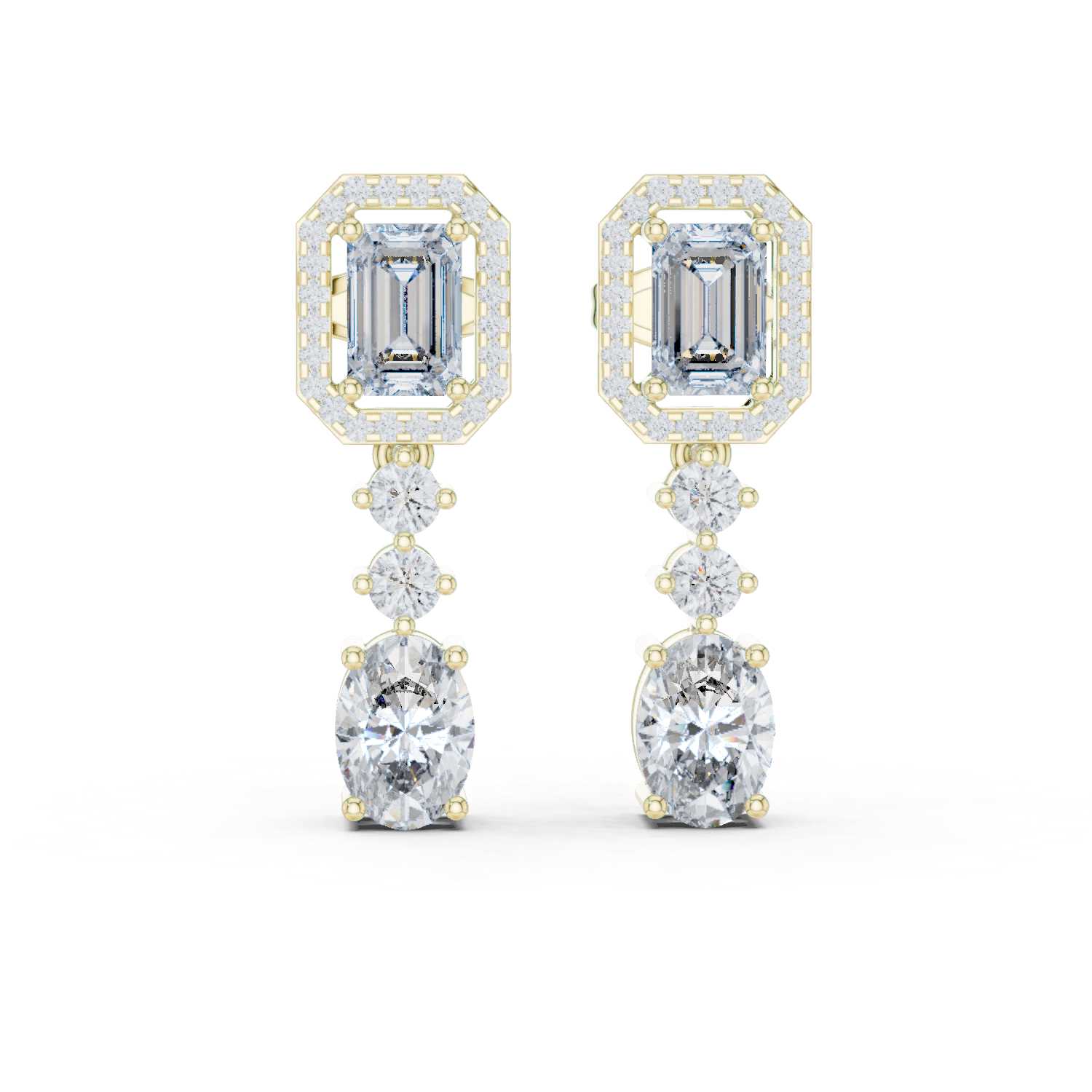 925 Sterling Silver Mixed-Cut Moissanite Linear Drop Dangle Earrings – 14K Gold Finish