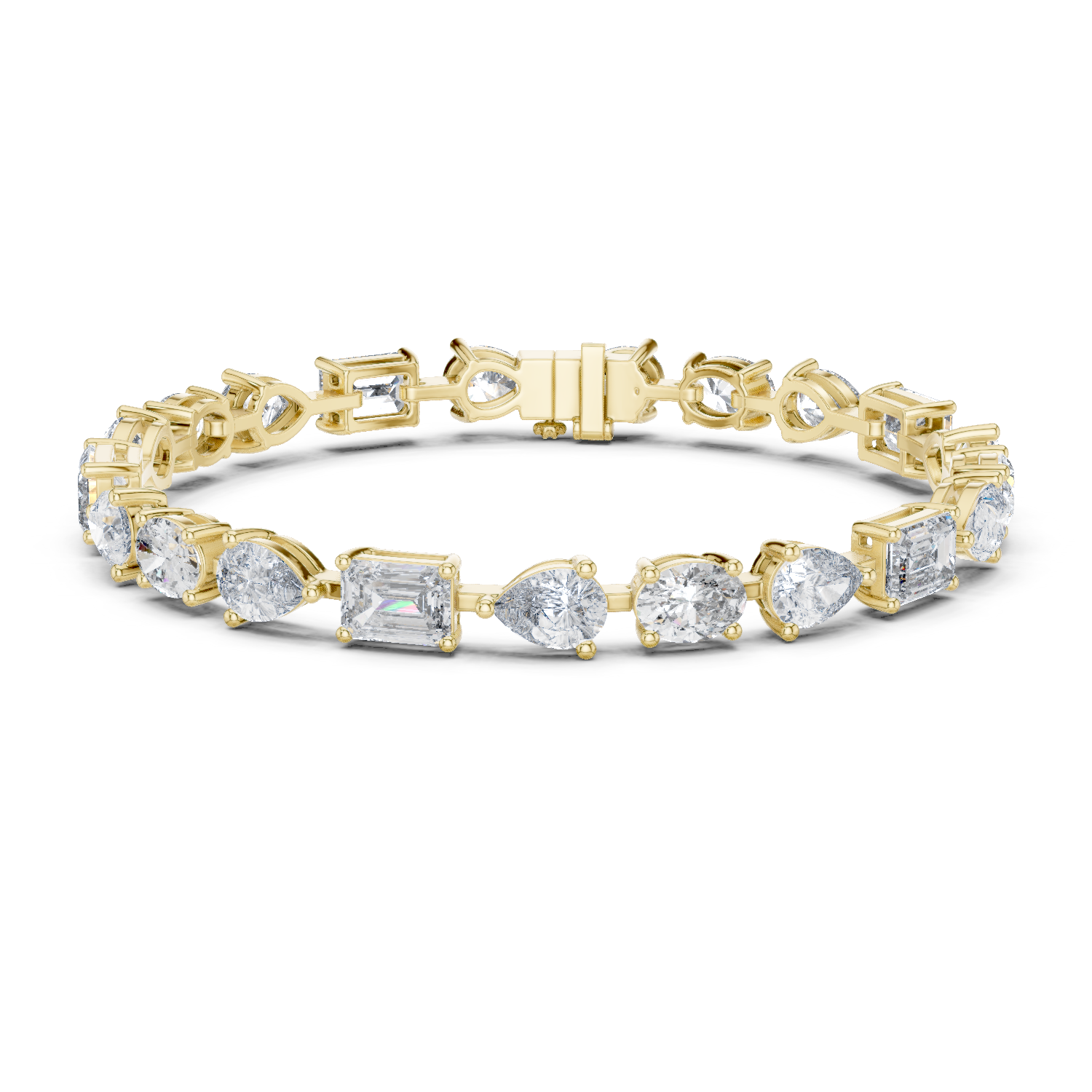 925 Silver Mixed Cut Moissanite Tennis Bracelet – 14K Gold Finish