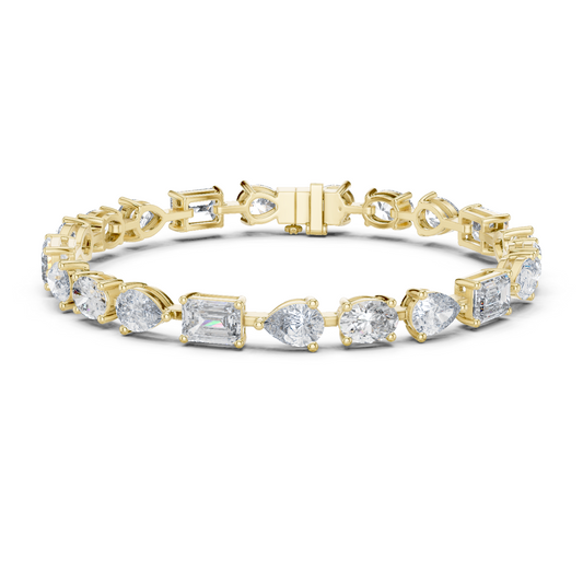 925 Silver Mixed Cut Moissanite Tennis Bracelet – 14K Gold Finish