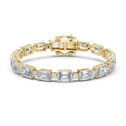 925 Silver Emerald Cut Moissanite Tennis Bracelet with Round Accents – 14K Gold Finish