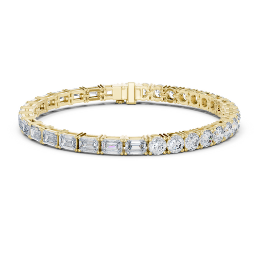 925 Silver Mixed-Cut Moissanite Tennis Bracelet – 14K Gold Finish