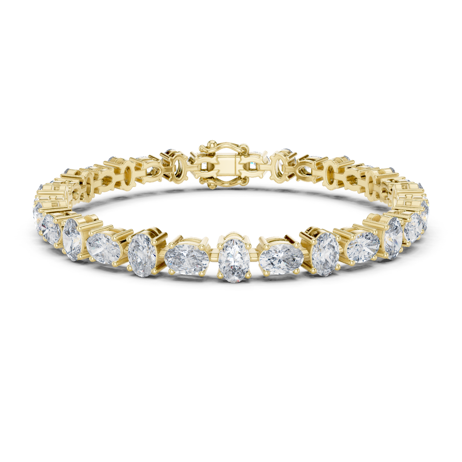 925 Silver Alternating Oval-Cut Moissanite Tennis Bracelet 14K Gold Plated