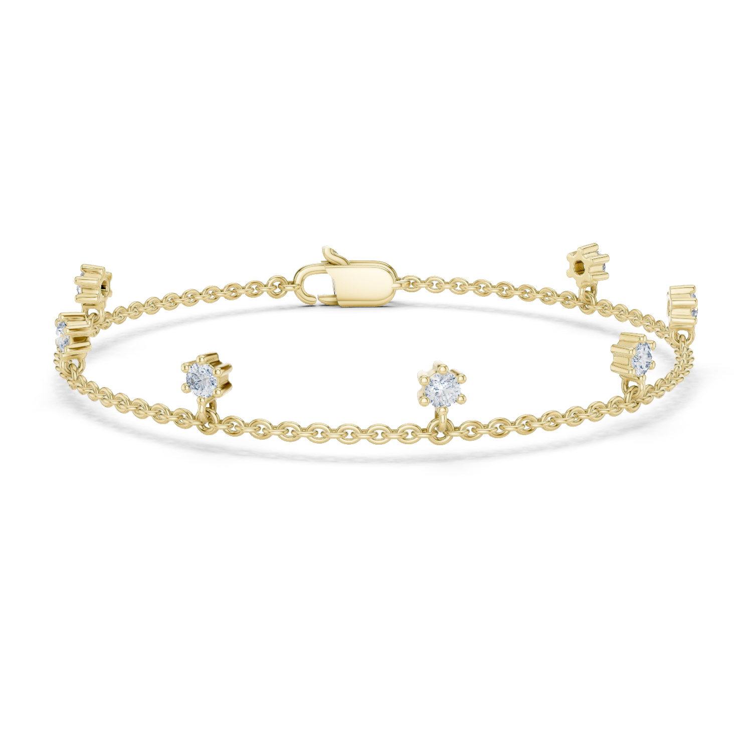 925 Silver Round Cut Moissanite Station Chain Bracelet – 14K Gold Finish