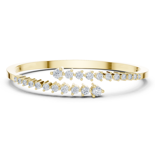 925 Silver Graduated Moissanite Open Cuff Bangle Bracelet – 14K Gold Plated