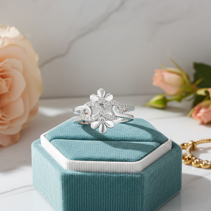 925 Silver Moissanite Double-Blossom Infinity Ring 14K Gold Plated