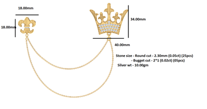 RKC 1,35 Karat 925er Sterlingsilber-Moissanit-Kronenbrosche, 14 Karat Gelbgold vergoldet, Produktgewicht 10,00 g