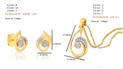 RKC 925 Silber, insgesamt 0,42 ct Moissanit-Anhänger, Ohrring-Set, Gewicht 5,40 g, mit 14-karätiger Rosévergoldung