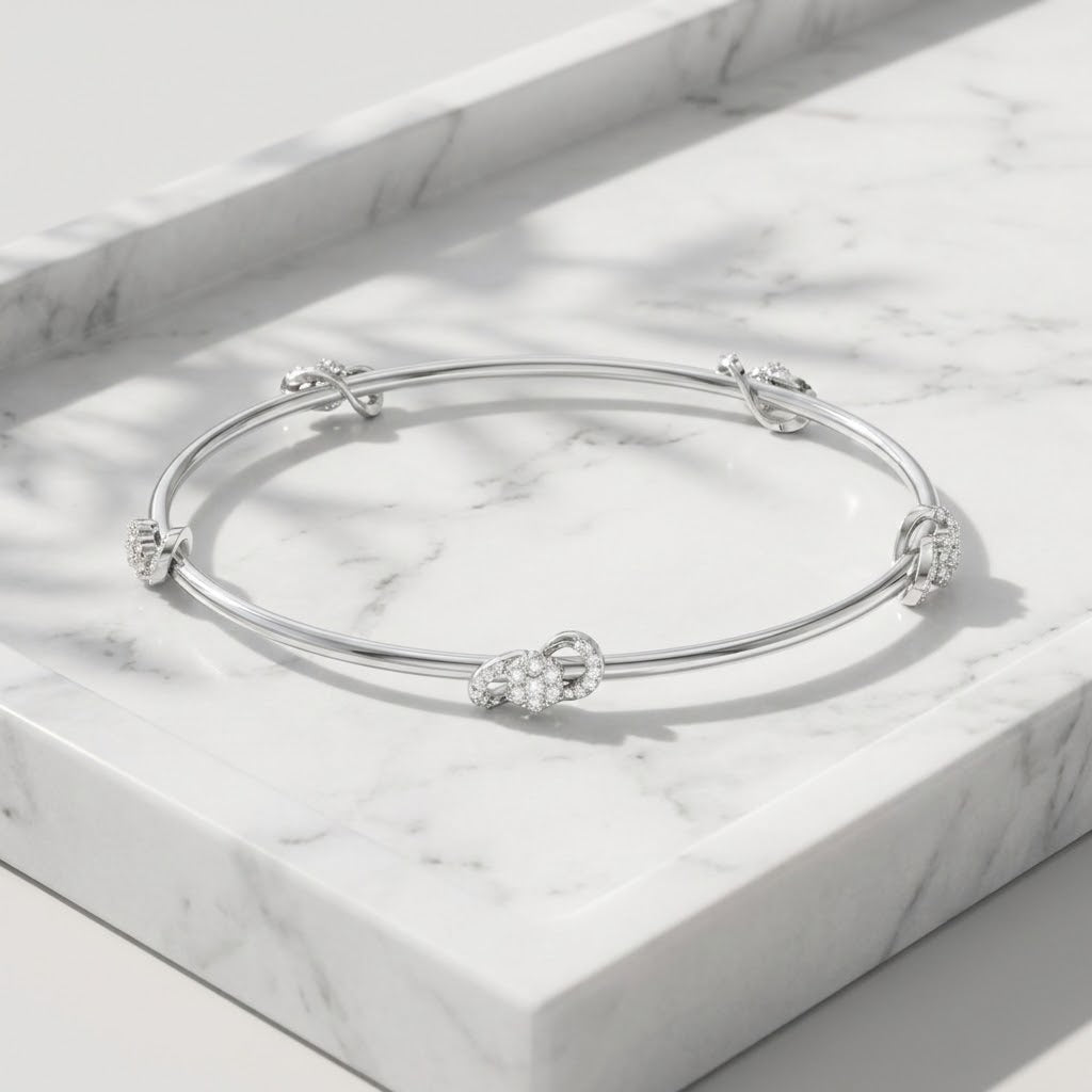 925 Silver Moissanite Infinity Station Bangle 14k Gold Plated