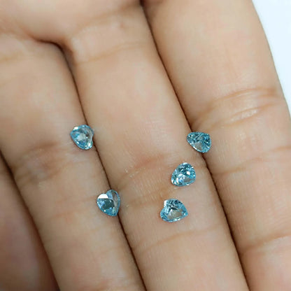 3mm Heart Aquamarine , Loose Stone, (5 Pieces)