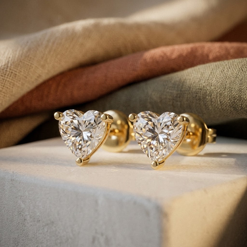 925 Silver Solitaire Heart Moissanite Stud Earrings 14k Gold Plated