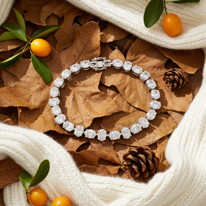 925 Silver Alternating Oval-Cut Moissanite Tennis Bracelet 14K Gold Plated