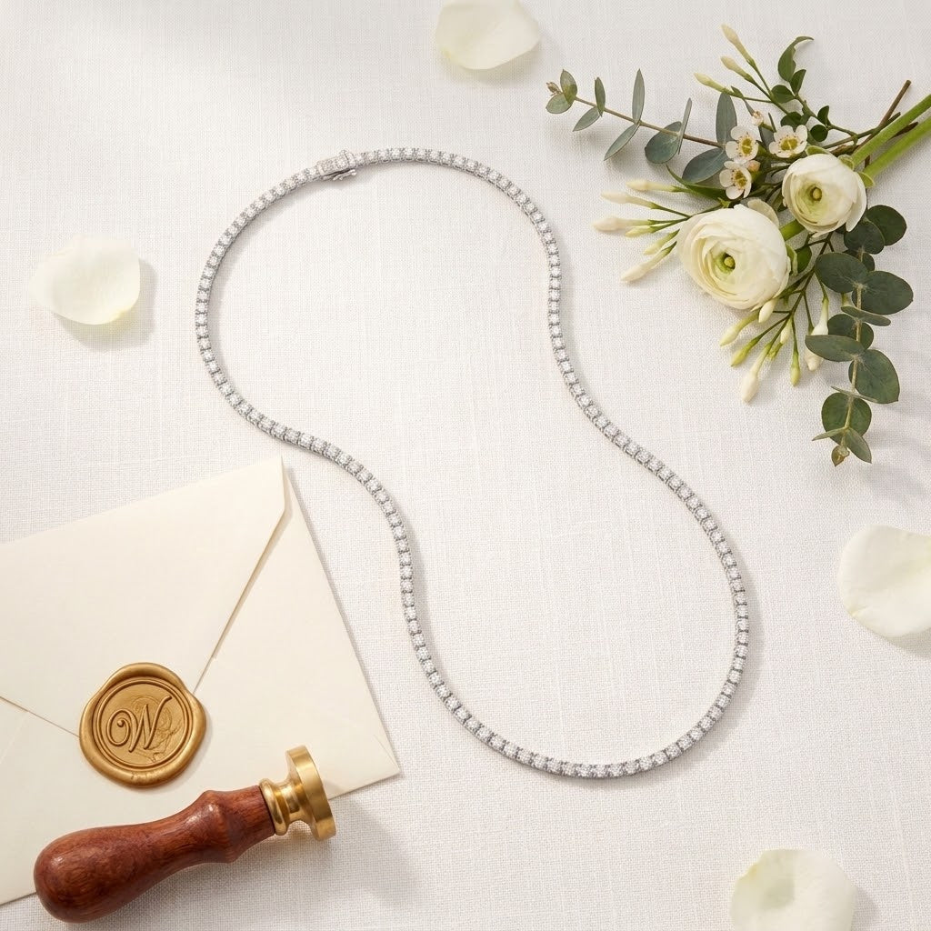 925 Silver Moissanite Tennis Necklace 14k Gold Plated