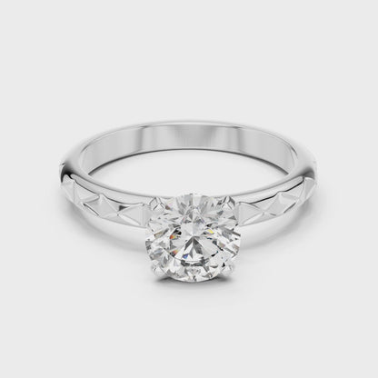 14K Gold Plated Brilliant Solitaire Ornate Engraved Engagement Ring 925 Silver