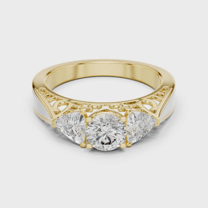 925 Silver Moissanite Vintage Three-Stone Trellis Engagement Ring 14K Gold Plated