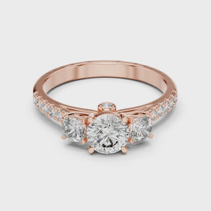 925 Silver 14K Gold Plated Three Stone Moissanite Engagement Ring 925 Silver