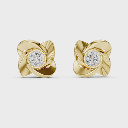 925 Silver Round Moissanite Floral Swirl Solitaire Stud Earrings – 14K Gold Plated